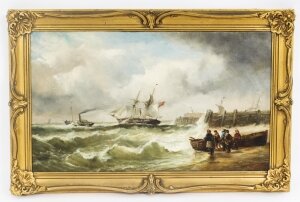 Antique Oil on Canvas Seascape Painting Alfred Vickers 19th Century