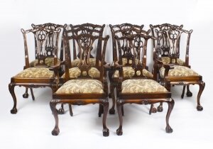 Vintage Set of 10 Chippendale Revival Dining Chairs 20th Century