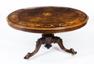 Antique Victorian 4ft 6 Diam Burr Walnut Marquetry Centre Loo Table 19th C