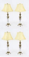 Vintage Set of 4 Corinthian Column Ormolu & Glass Table Lamps Mid 20th Century