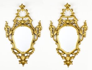 Antique Pair Florentine Rococo Giltwood Mirrors 19th Century 102x63cm
