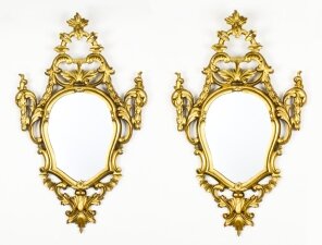 Antique Pair Florentine Rococo Giltwood Mirrors 19th Century 102x63cm