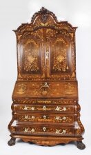 Antique Walnut Dutch Marquetry Bureau Cabinet Bookcase 18th C