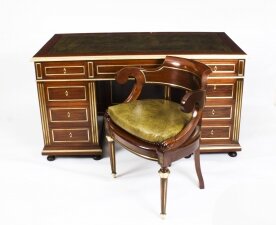 Antique French Directoire Ormolu Mounted Pedestal Desk & Armchair 19th C