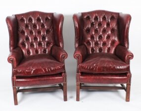 Bespoke Pair Leather Chippendale Buttoned Wingback Armchairs Murano Port | Ref. no. A2612 | Regent Antiques