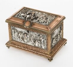 Antique French Silvered & Gilt Jewellery Casket Box AB Paris 19th C