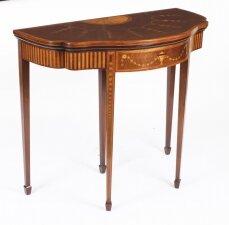 Antique Mahogany and Satinwood Inlaid Serpentine Card Console Table Circa 1880