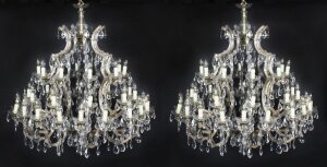 Antique Pair English 41 light Ballroom Crystal Chandeliers C1920