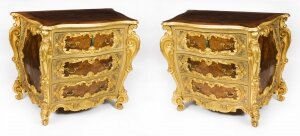 Antique Pair Venetian Walnut and Giltwood Commodes Chests 19th C