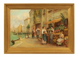 Antique Oil Painting  Market Stall , Venice\