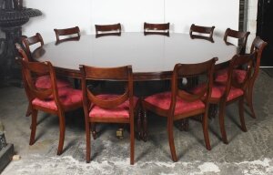 Vintage 8ft Diameter Flame Mahogany Dining Table & 12 Chairs 20th C