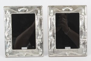 Vintage Pair Sterling Silver Art Nouveau Style Photo Frames Harry Frane London