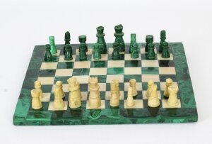 Antique Malachite & Carrara Marble Chess Board C1920