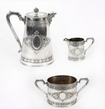 Antique Victorian Cased Silver 3 x Coffee set Elkington 19th Century