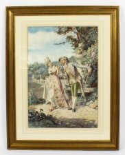 Antique Water Colour & 34 The Romantic Walk& 34 by Belisario Gioja 19th C