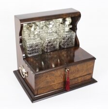 Antiqu Victorian Burr Walnut Three Crystal Decanter Tantalus Dry Bar 19th C | Ref. no. A2791 | Regent Antiques