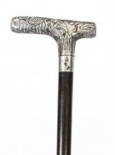 Antique Silver Ebonized Walking Cane Stick c1890 19th Century