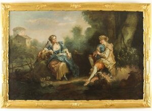 Antique Oil Painting Manner of Jean Antoine Watteau The Serenade Early 19Th C