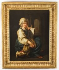 Antique Italian School Oil Painting & 34 Young Lady Reading a Scroll& 34 19th C