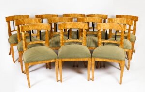 Antique Set 12 Swedish Biedermeier Birch Dining Chairs 19th C