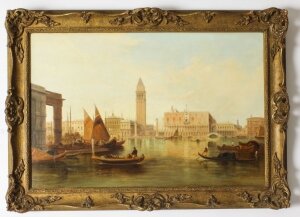 Antique Oil Painting Grand Canal Ducal Palace Venice Alfred Pollentine 1882