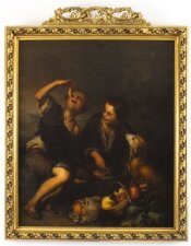 Antique Oil Painting Grape and Melon Eaters After Bartolome& 39 Murillo 18th C