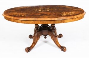 Antique Burr Walnut Oval Coffee Table Circa 1860 19th Century