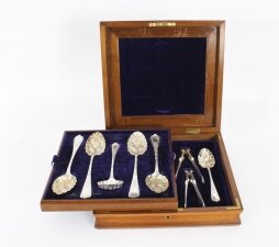 Antique Boxed Fruit Set Spoons, Nutcrackers, Grape Scissors Hukin & Heath19th C