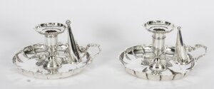Antique Pair Silver Plated Chamber Candlesticks C1840 19th C