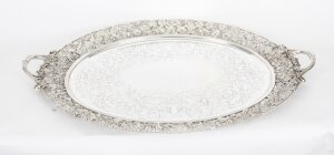 Antique Monumental Victorian Oval Silver Plated Tray C1870 19th Century