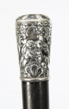 Antique Victorian Walking Stick Cane Silvered Pommel Dated 1894
