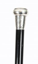 Antique Edwardian Sterling Silver & Ebonized Walking Stick Dated 1904