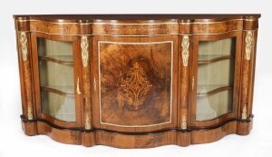 Antique Victorian Serpentine Burr Walnut Marquetry Credenza 19th C