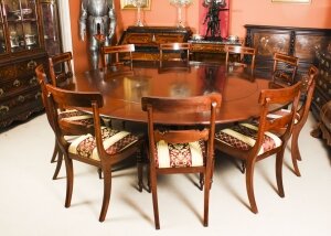 Vintage 7ft4& 34 Diam Jupe Dining Table by William Tillman & 10 Chairs 20th C