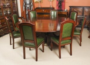 Vintage 7ft Diam Jupe Dining Table & 8 Chairs mid 20th C