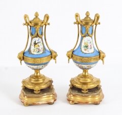 Antique Pair French Bleu Celeste Sevres Urns19th C