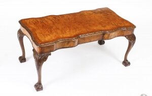 Antique Burr Walnut Queen Anne Revival Coffee Table 