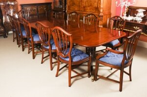 Antique 12ft Regency Triple Pillar Dining Table & 12 Chairs 19th C