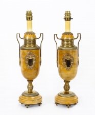 Antique Pair French Ormolu Mounted Siena Marble Table Lamps 19th Century