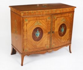 Antique Edwardian Satinwood Hand Painted Bowfront Side Cabinet 19th Century