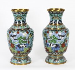 Vintage Pair of Chinese Cloisonné Enamelled Vases 20th C