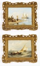Antique Pair Waterscape Oil Paintings by Peter Dommersen 1887 19th C