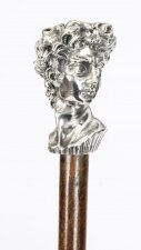 Antique Italian Cast 800 Silver Romanesque walking stick cane 19th C