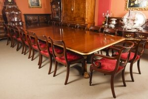 Antique Irish Twin Pillar Regency Dining Table C1820 & 18 dining chairs