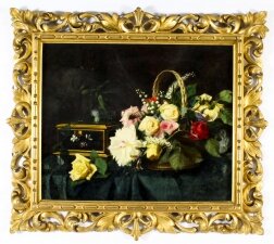 Antique Oil Painting Flowers by Andreotti Florentine Giltwood Frame 19th C