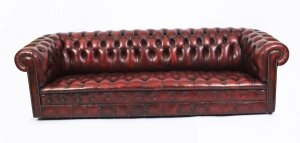 Vintage Large 8ft2& 34 English Button Back Leather Chesterfield Sofa mid 20th C