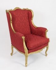 Antique Louis XV Revival Giltwood Shaped Bergere Armchair 19th C