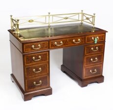 Antique Victorian Inlaid Mahogany Pedestal Desk 19th C
