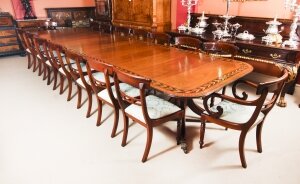 Vintage 15ft Regency Revival 3 pillar dining table & 16 chairs Mid 20th C
