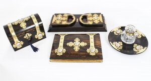 Antique English Coromandel & Ormolu Mounted Four Piece Desk Set Mid 19th C